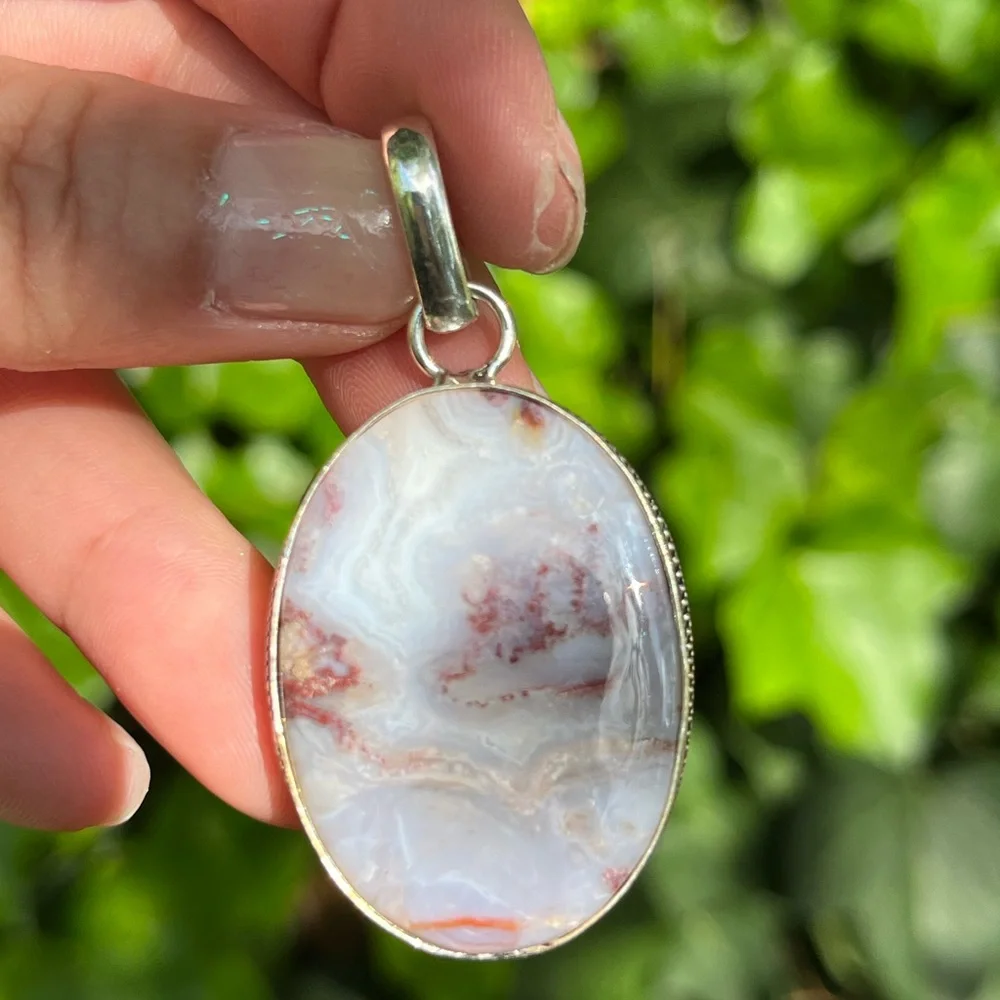 Silver plated red moss agate‎ pendant